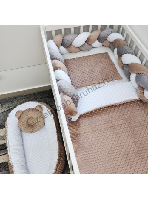 Deluxe Baby Minky babaágynemű garnitúra babafészekkel - 5 részes - cappuccino - fehér - grafit