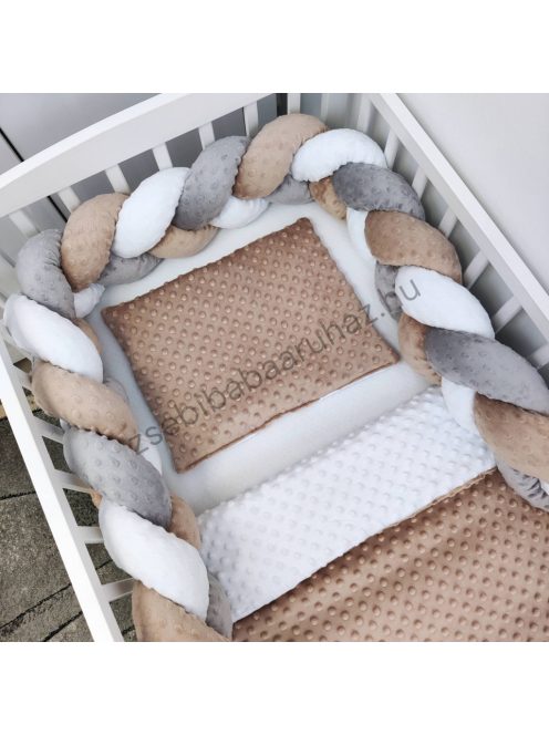 Deluxe Baby Minky babaágynemű garnitúra babafészekkel - 5 részes - cappuccino - fehér - grafit