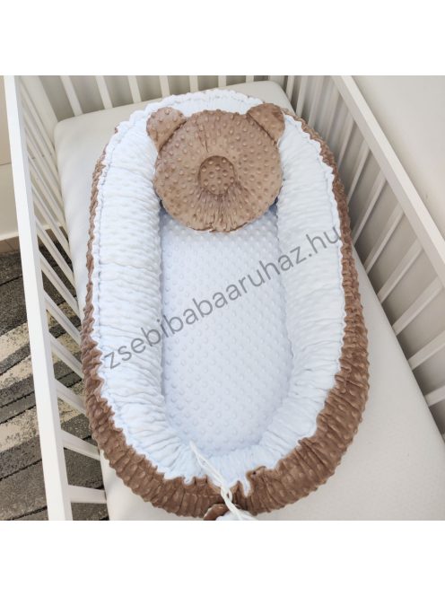 Deluxe Baby Minky babaágynemű garnitúra babafészekkel - 5 részes - cappuccino - fehér - grafit