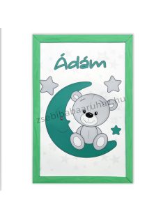   Babaszoba falikép dekoráció Ádám névvel - maci a holdon, zöld -  KIFUTÓ