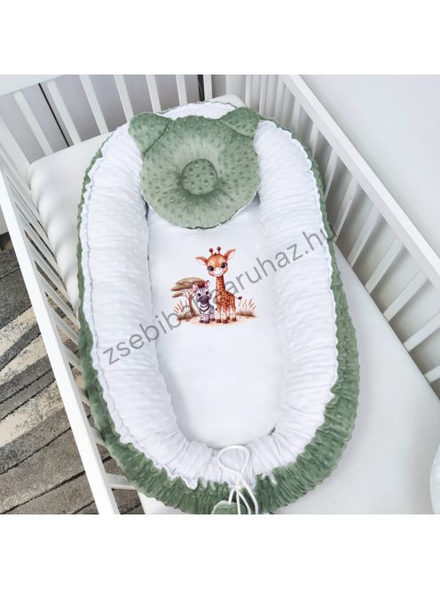 Babafészek párnával, betéttel - zsályazöld - zebra és zsiráf
