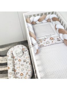  Deluxe Baby babaágynemű garnitúra babafészekkel - 5 részes - szürke - vidám szafari