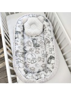   Deluxe Baby többfunkciós babafészek macipárnával - Minky szürke - bébi szafari