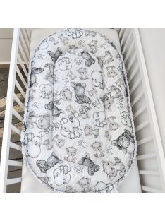   Deluxe Baby többfunkciós babafészek macipárnával - Minky szürke - bébi szafari