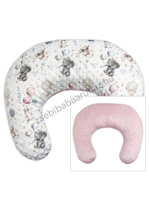 Deluxe Baby Comfort szoptatóspárna - Minky - mályvarózsa - elefántok léggömbökkel