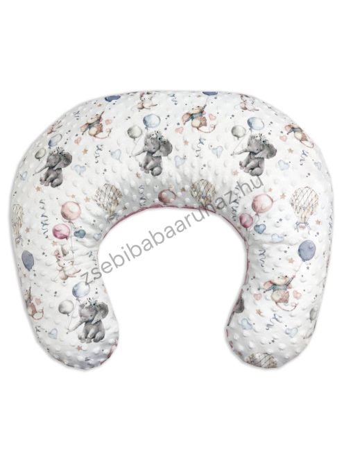 Deluxe Baby Comfort szoptatóspárna - Minky - mályvarózsa - elefántok léggömbökkel