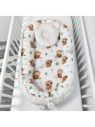 Deluxe Baby többfunkciós babafészek macipárnával - Minky mogyoró - vidám baglyocskák