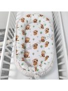 Deluxe Baby többfunkciós babafészek macipárnával - Minky mogyoró - vidám baglyocskák