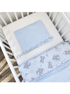   Deluxe Baby 3 részes babaágynemű garnitúra - takaró + párna + fonott rácsvédő - világoskék - felhőn alvó macikák II.