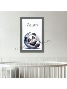   Babaszoba falikép dekoráció névvel - holdon alvó panda, szürke