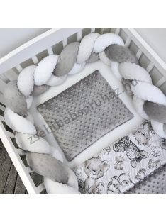  Deluxe Baby 3 részes babaágynemű garnitúra - takaró + párna + fonott rácsvédő - Grafitszürke - bébi szafari I.