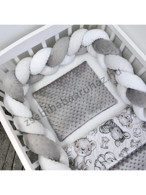 Deluxe Baby 3 részes babaágynemű garnitúra - takaró + párna + fonott rácsvédő - Grafitszürke - bébi szafari I.
