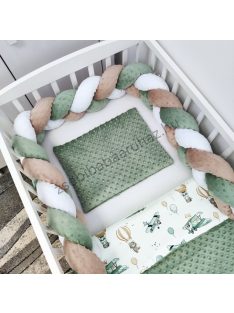   Deluxe Baby 3 részes babaágynemű garnitúra - takaró + párna + fonott rácsvédő - sötét zsályazöld - repcsis rókák II.