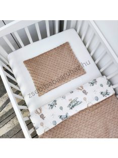   Deluxe Baby 3 részes babaágynemű garnitúra - takaró + párna + fonott rácsvédő - cappuccino - repcsis rókák IV.