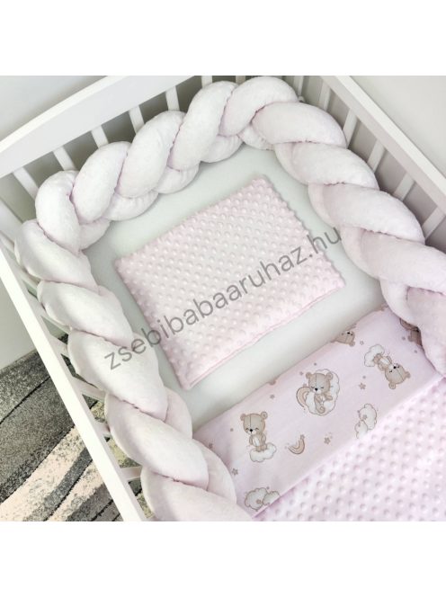 Deluxe Baby babaágynemű garnitúra babafészekkel - 5 részes - világos rózsaszín - felhőn alvó macikák