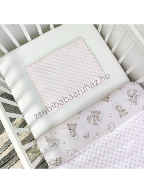 Deluxe Baby babaágynemű garnitúra babafészekkel - 5 részes - világos rózsaszín - felhőn alvó macikák