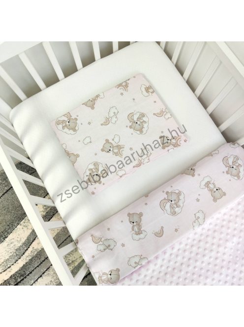 Deluxe Baby babaágynemű garnitúra babafészekkel - 5 részes - világos rózsaszín - felhőn alvó macikák