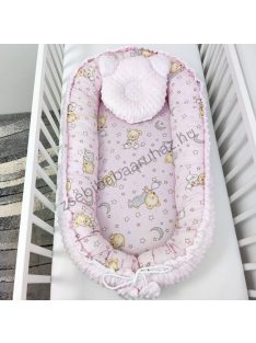   Deluxe Baby többfunkciós babafészek macipárnával - Minky világos rózsaszín - cuki macik