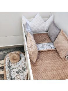   Deluxe Baby "Crown" 10 részes babaágynemű garnitúra - fehér - cappuccino - grafitszürke - bébi szafari