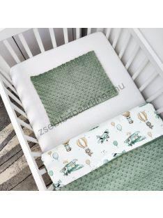   Deluxe Baby 3 részes babaágynemű garnitúra - takaró + párna + fonott rácsvédő - sötét zsályazöld - repcsis rókák III.