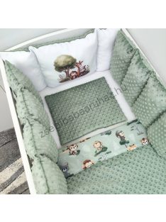   Deluxe Baby babaágynemű garnitúra Extra párnás rácsvédővel - Dreamland Collection - sötét zsályazöld - szafari kölykök