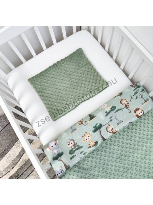 Deluxe Baby babaágynemű garnitúra Extra párnás rácsvédővel - Dreamland Collection - sötét zsályazöld - szafari kölykök