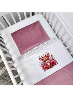   Deluxe Baby 3 részes babaágynemű garnitúra - takaró + párna + fonott rácsvédő - mályva - őzike virágok között