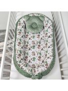 Deluxe Baby többfunkciós babafészek macipárnával - Minky sötét zsályazöld - bébi dínók