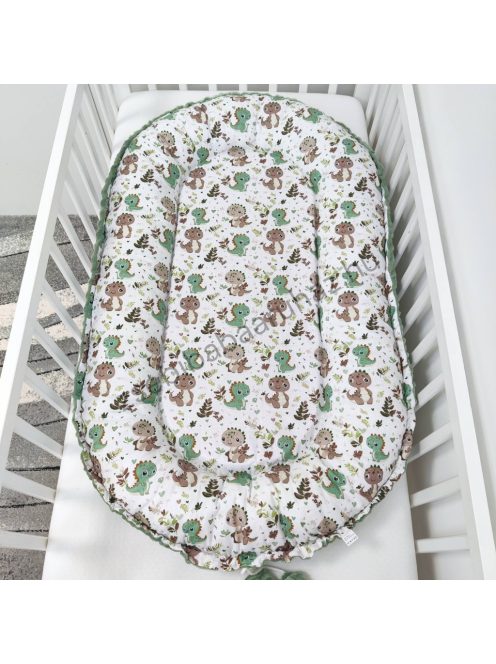 Deluxe Baby többfunkciós babafészek macipárnával - Minky sötét zsályazöld - bébi dínók