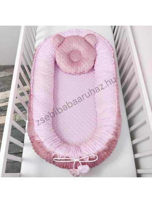 Deluxe Baby többfunkciós babafészek macipárnával - Minky mályvarózsa - világos rózsaszín