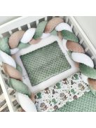 Deluxe Baby 3 részes babaágynemű garnitúra - takaró + párna + fonott rácsvédő - sötét zsályazöld - bébi dínók I.