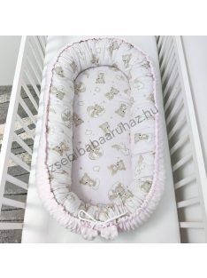   Deluxe Baby többfunkciós babafészek - Minky világos rózsaszín - felhőn alvó macikák