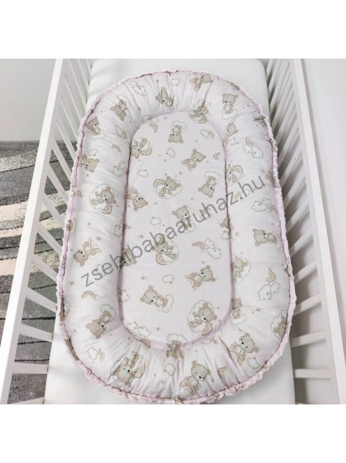 Deluxe Baby többfunkciós babafészek - Minky világos rózsaszín - felhőn alvó macikák