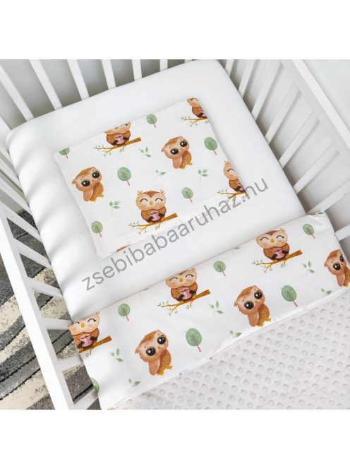 Deluxe Baby 2 részes babaágynemű garnitúra - takaró + párna - mogyoró - vidám baglyocskák