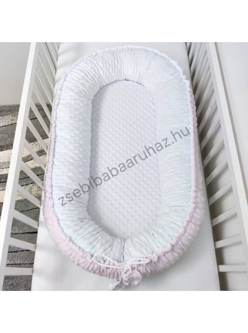 Deluxe Baby többfunkciós babafészek macipárnával - Minky világos rózsaszín - fehér