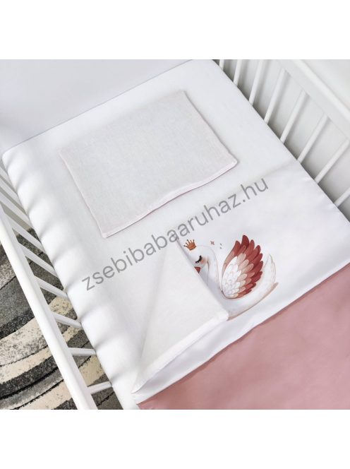 Babaágynemű - 2 részes - szatén mályva-fehér - Hattyú