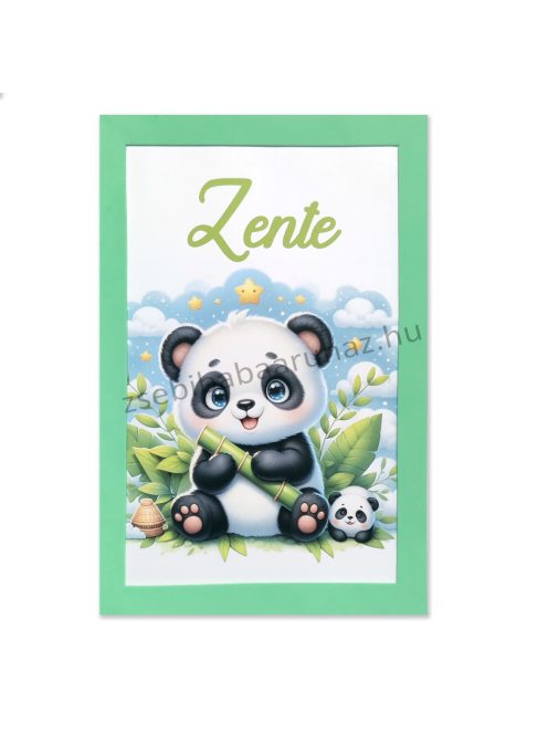 Babaszoba falikép dekoráció Zente névvel - vidám panda, mentazöld - KIFUTÓ