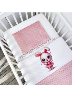   Deluxe Baby 3 részes babaágynemű garnitúra - takaró + párna + fonott rácsvédő - mályvarózsa - balerina nyuszi II.