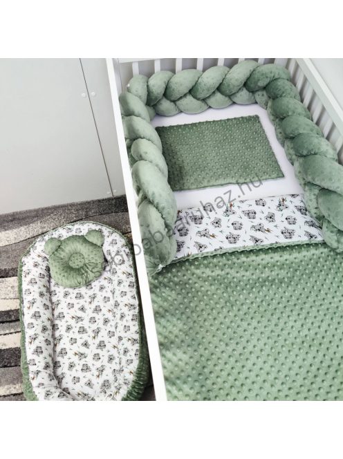 Deluxe Baby babaágynemű garnitúra babafészekkel - 5 részes - sötét zsályazöld - koalák I.