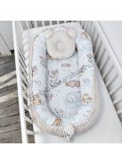 Deluxe Baby babaágynemű garnitúra babafészekkel - 5 részes - Mogyoró - felhőn alvó állatok I.