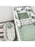 Deluxe Baby babaágynemű garnitúra babafészekkel - 5 részes - sötét zsályazöld - bébi dínók II.