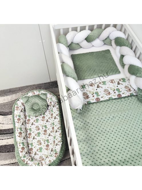 Deluxe Baby babaágynemű garnitúra babafészekkel - 5 részes - sötét zsályazöld - bébi dínók II.
