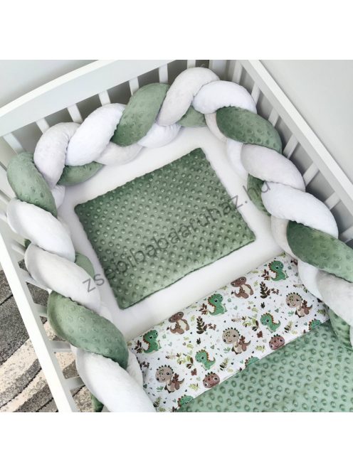 Deluxe Baby babaágynemű garnitúra babafészekkel - 5 részes - sötét zsályazöld - bébi dínók II.