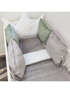 Deluxe Baby Minky babaágynemű garnitúra babafészekkel, koronapárnás rácsvédővel - fehér - grafit - sötét zsályazöld
