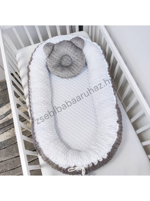 Deluxe Baby Minky babaágynemű garnitúra babafészekkel, koronapárnás rácsvédővel - fehér - grafit - sötét zsályazöld