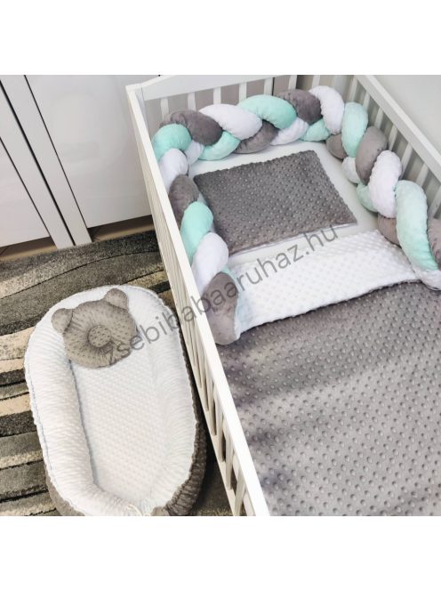 Deluxe Baby Minky babaágynemű garnitúra babafészekkel - 5 részes - grafit - fehér - menta