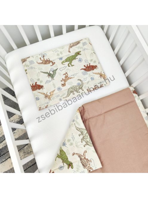 LUXURY 2 részes babaágynemű garnitúra - takaró + párna - csoki-dínók III.
