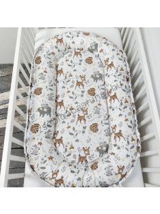   Deluxe Baby többfunkciós babafészek macipárnával - Minky szürke - őzike és mosómedve