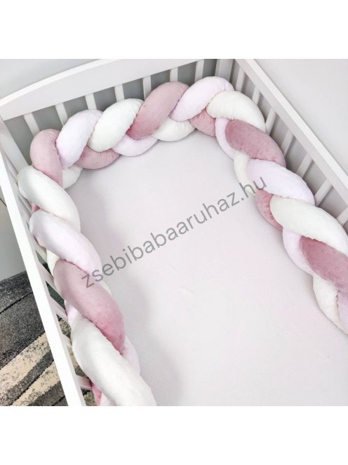 Fonott rácsvédő 60*120-as kiságyban körbeérő - Minky tricolor (mályvarózsa - világos rózsaszín - vanília)