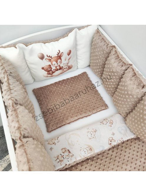 Deluxe Baby babaágynemű garnitúra Extra párnás rácsvédővel - Dreamland Collection - cappuccino - bébi erdei állatok